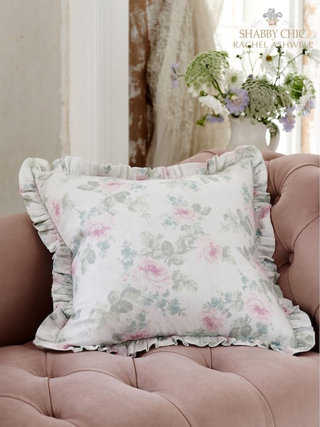 Shabby Chic by Rachel Ashwell® Royal Bouquet Pink Cotton/Linen Mix Ruffle Cushion (167933) | £35