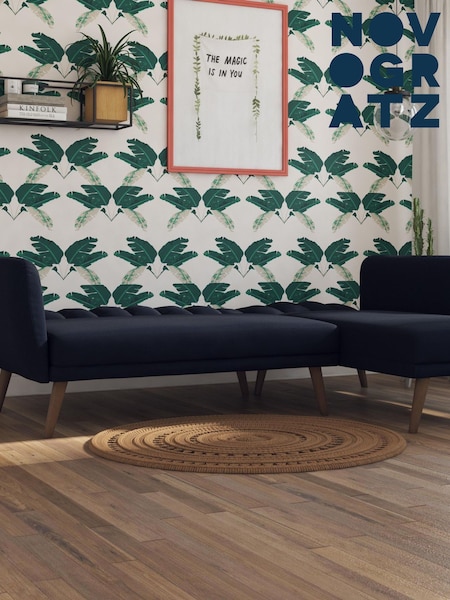 Novogratz Blue Brittany Linen Sectional Sofa Bed (168939) | £573