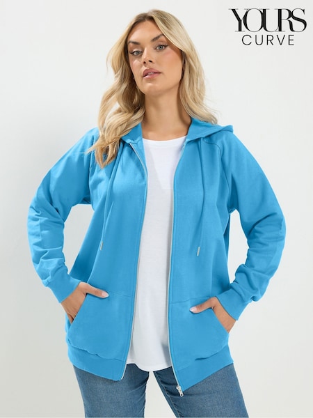 Blue - Yours Curve Zip Through Raglan Hoodie