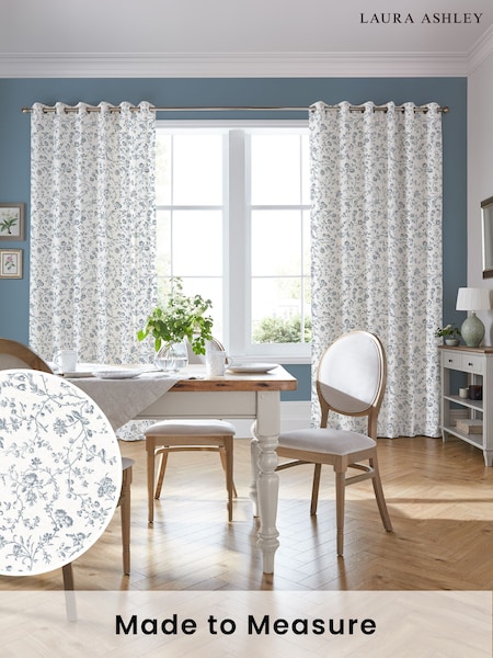 Laura Ashley Dark Seaspray Blue Aria Made to Measure 100% Cotton Curtains (170541) | £100