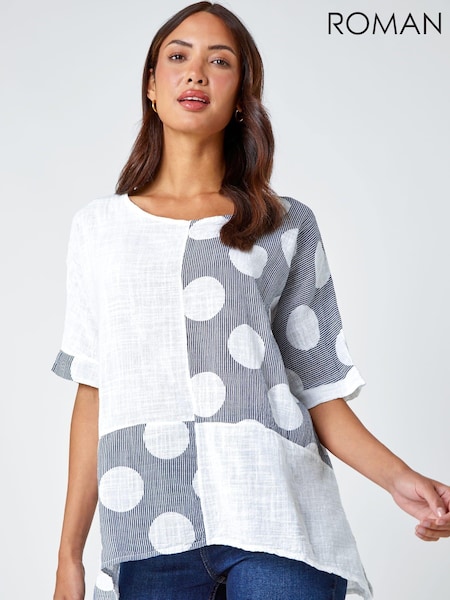Roman White 100% Cotton Spot Print Oversized T-Shirt (170832) | £32