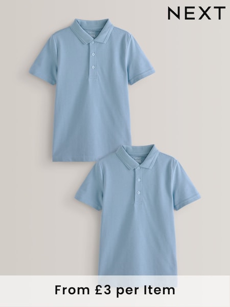 Blue Regular Fit Cotton School Short Sleeve 100% Cotton Polo Shirts (3-16yrs) (171309) | £6 - £12