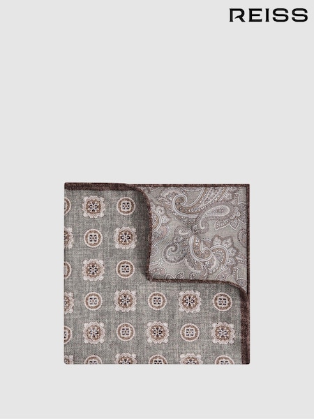 Reiss Sage Melange Tindari Silk Reversible Pocket Square (173005) | £15