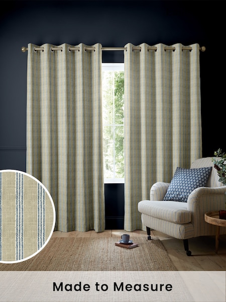 Emily Bond Indigo Blue George Stripe Made to Measure Curtains (175576) | £91