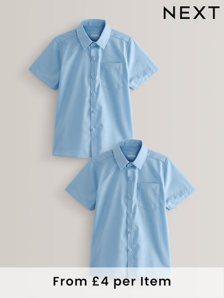 Blue Regular Fit 2 Pack Short Sleeve School Shirts (3-17yrs) (176909) | £8 - £16