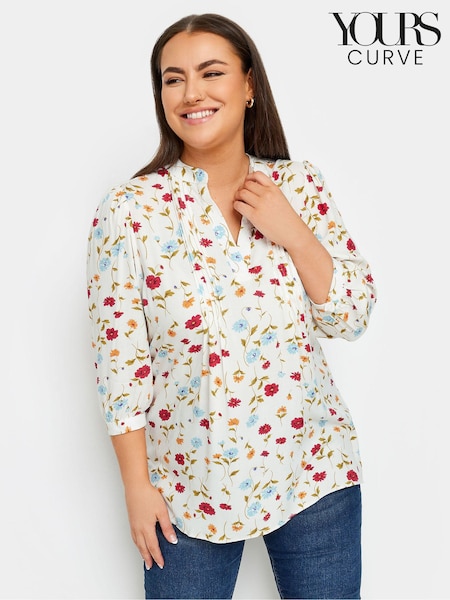Yours Curve Cream Pintuck Half Placket Blouse (177212) | £25
