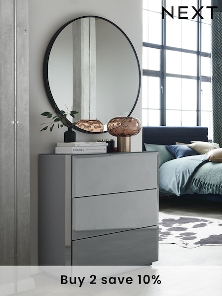 Grey Sloane Glass Collection Luxe 3 Drawer Bedside Table (177636) | £375
