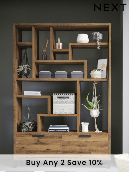 Dark Bronx Oak Effect Wide Shelving Unit (178407) | £650