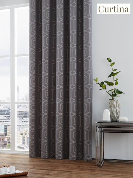Curtina Grey Camberwell Geo Lined Eyelet Curtains (178564) | £42 - £110