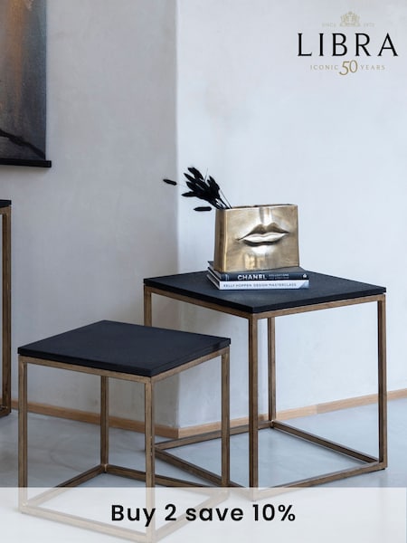 Libra Interiors Gold Kirkstone Set of 2 Side Tables with Galaxy Slate Top (178577) | £680