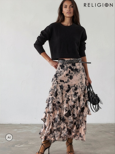 Pink - Religion Laura Multi Layer Ruffle Maxi Skirt