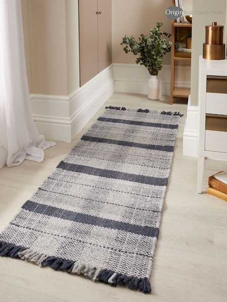 Origin Rug Collection. Navy Highland Check Runner (179453) | £120