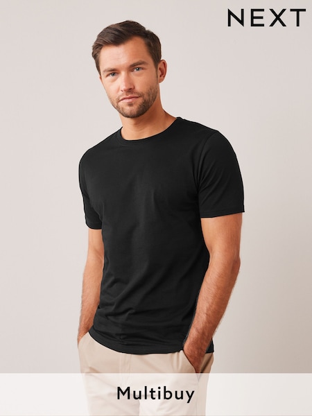 Black Slim Fit Essential Crew Neck Cotton T-Shirt (180221) | £8