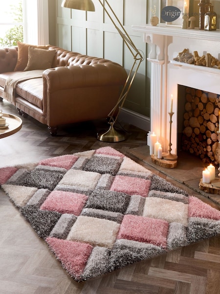 Origin Rug Collection. Blush 3DGEO Shaggy Rug (180278) | £45 - £235