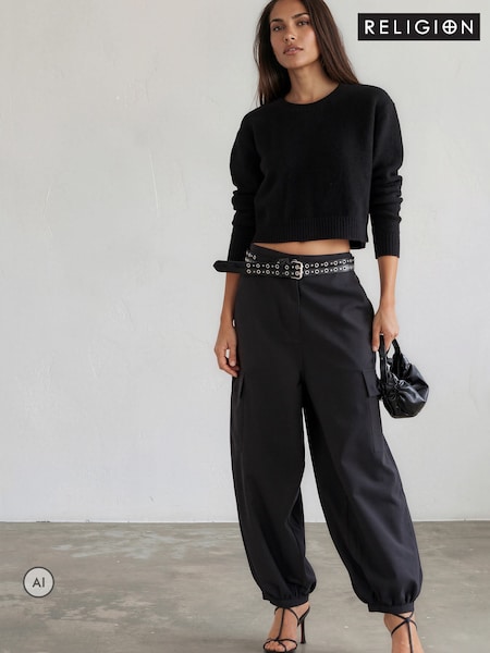 Black - Religion Balloon Utility Mia Trousers With Pocket Details