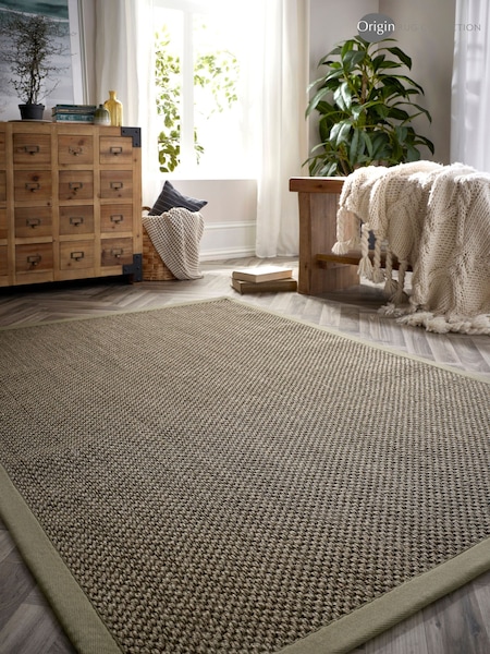 Origin Rug Collection. Sage Green Border Sisal Rug (180623) | £135 - £355