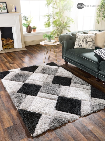 Origin Rug Collection. Grey 3DGEO Shaggy Rug (180717) | £45 - £235