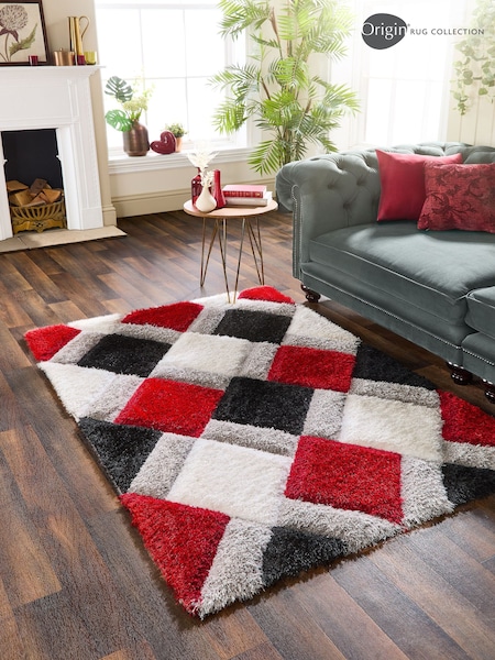 Origin Rug Collection. Red 3DGEO Shaggy Rug (181003) | £45 - £235