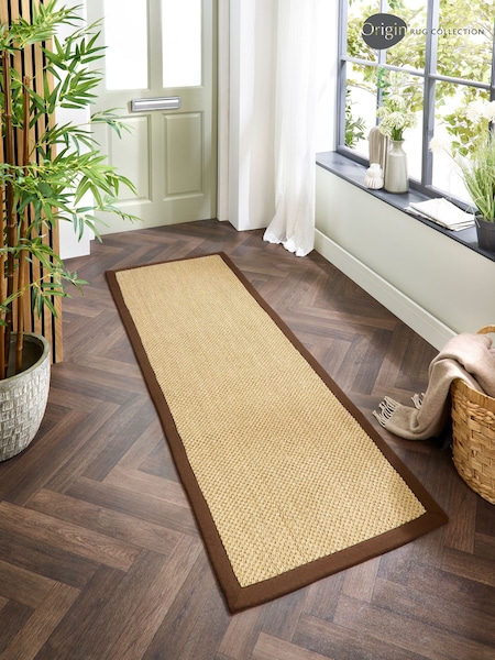 Origin Rug Collection. Warm Natural Dark Brown Border Sisal Runner (181004) | £90