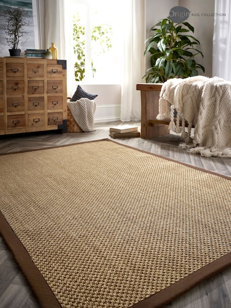 Origin Rug Collection. Warm Natural Dark Brown Border Sisal Rug (181065) | £135 - £355