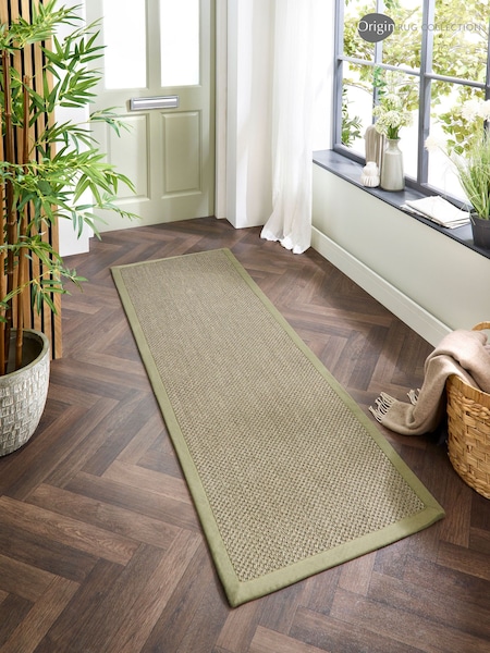 Origin Rug Collection. Sage Green Border Sisal Runner (181133) | £90