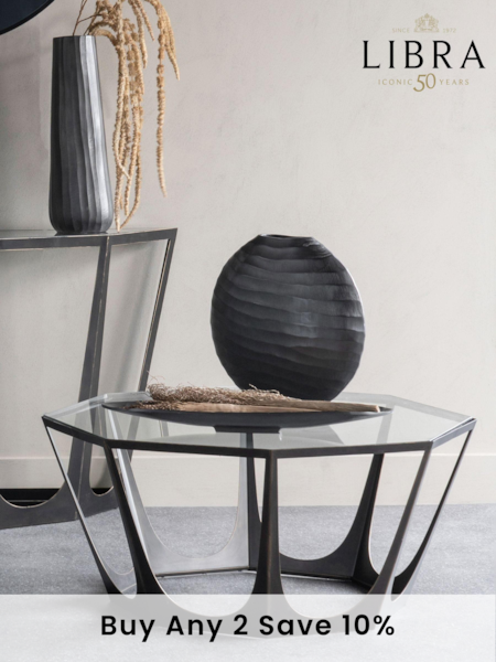 Libra Interiors Bronze Catalan Bronze Gilded Glass Top Round Coffee Table (181424) | £680