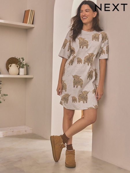 Grey Hamish the Highland Cow Cotton Nightie (181446) | £18