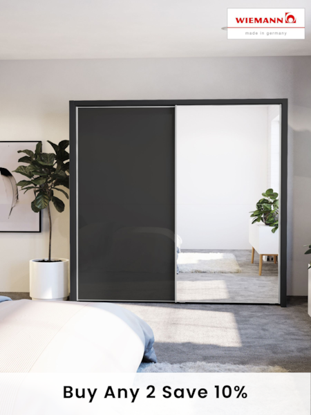 Wiemann Graphite Peyton Glass and Mirror Sliding 2.1m Sliding Semi Fitted Wardrobe (181537) | £1,085