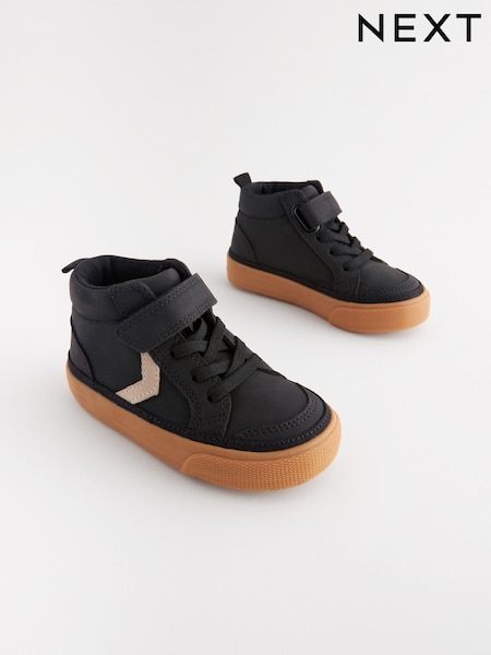 Black Wide Fit (G) Elastic Lace Touch Fastening Chevron Boots (181975) | £18 - £22