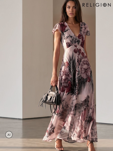 Pink Floral - Religion Indium Maxi Tea Dress