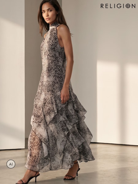 Natural - Religion Taylor Maxi Dress With Full Ruffle Skirt