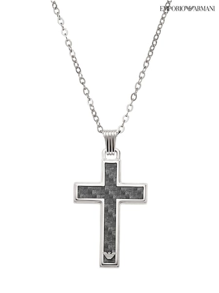 Silver - Regular Emporio Armani Stainless Steel Cross Necklace