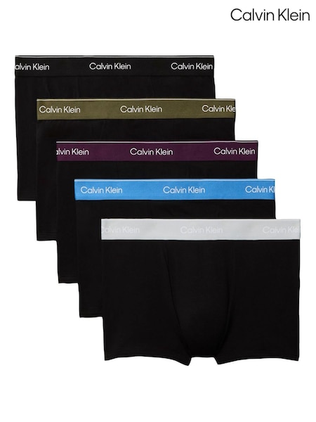 Black/Green/Red/Blue/White - Regular Calvin Klein Icon Cotton Stretch Relaxed Dart Trunks 5 Pack