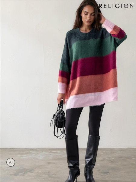 Green - Religion Oversized Katya Jumper Dress In Bold Stripe