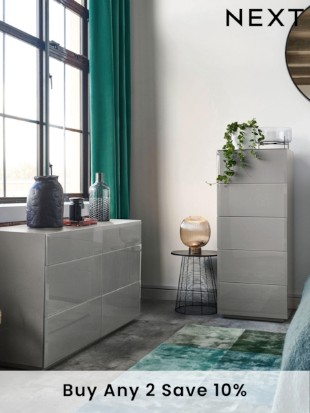 Grey Sloane Glass 6 Drawer Collection Luxe Chest of Drawers (183396) | £799