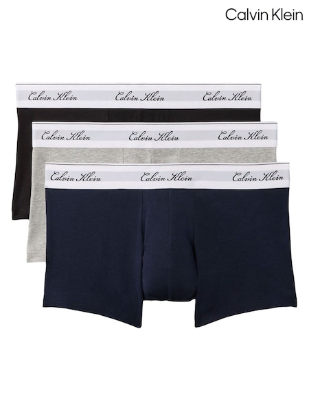 Blue - Regular Calvin Klein Low Rise Icon Cotton Stretch Trunks 3 Pack