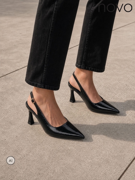 Black - Novo Illy Slingback Mid Heel Point Court Shoes