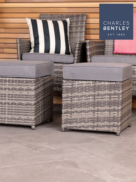 Charles Bentley Grey Pair of Garden Rattan Footstools (184707) | £140