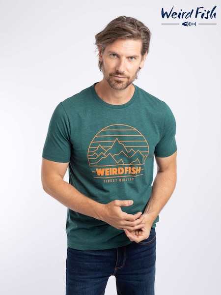 Teal Green - Regular Weird Fish Off Grid Front Print Graphic T-shirt