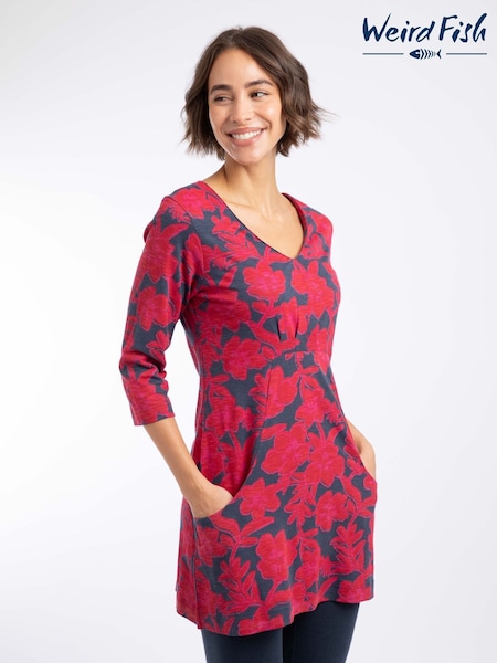 Red - Weird Fish Arielle Printed Jersey 3/4 Sleeve Tunic