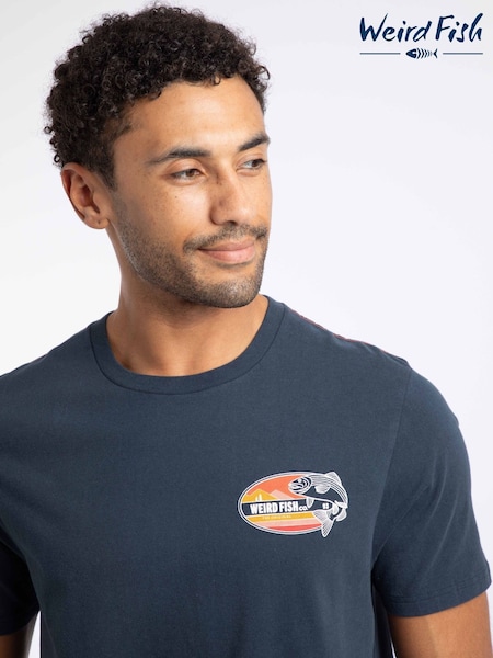 Navy Blue - Regular Weird Fish Coarse Fishing Front Print Graphic T-shirt