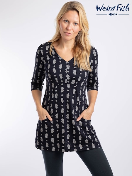 Dark Blue - Weird Fish Arielle Printed Jersey 3/4 Sleeve Tunic
