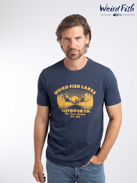 Blue - Regular Weird Fish Lakes Front Print Graphic T-shirt