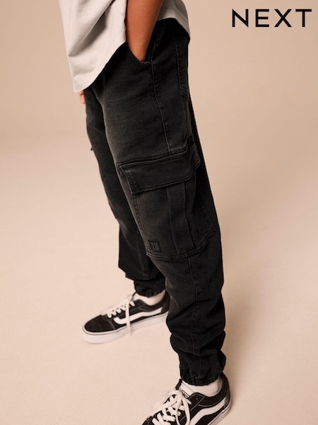 Black Cargo Jeans With Elasticated Waist (3-16yrs) (186148) | £16 - £21