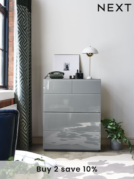 Grey Sloane Glass 5 Drawer Collection Luxe Chest of Drawers (186331) | £699