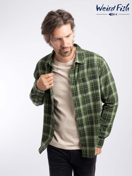 Green - Regular Weird Fish Broxton Long Sleeve Herringbone Check Shirt