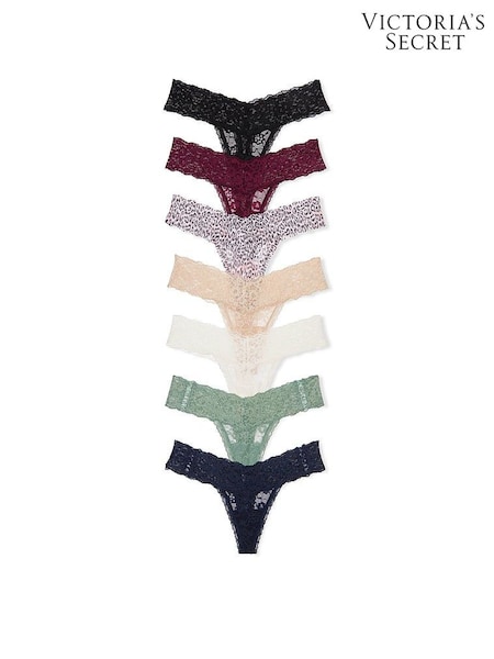 Victoria's Secret Blue/Red/Black/Nude/White/Green Thong 7 Pack Knickers (187801) | £35