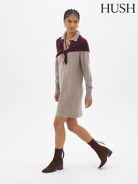 Brown - Hush Knitted Polo Neck Mini Dress