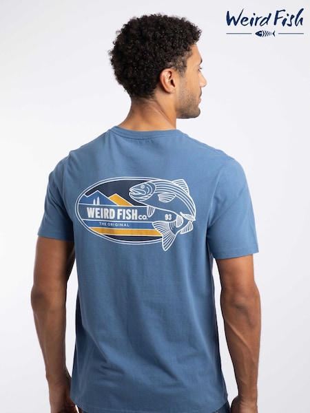 Blue - Regular Weird Fish Coarse Fishing Front Print Graphic T-shirt