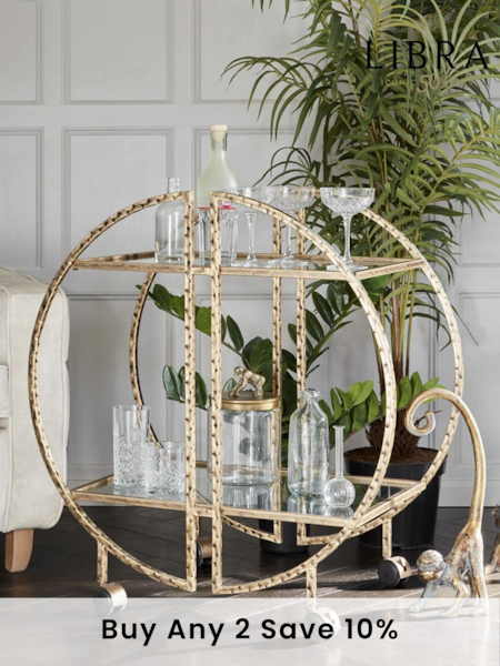 Libra Interiors Gold Saturn Hammered Drinks Trolley (188441) | £500